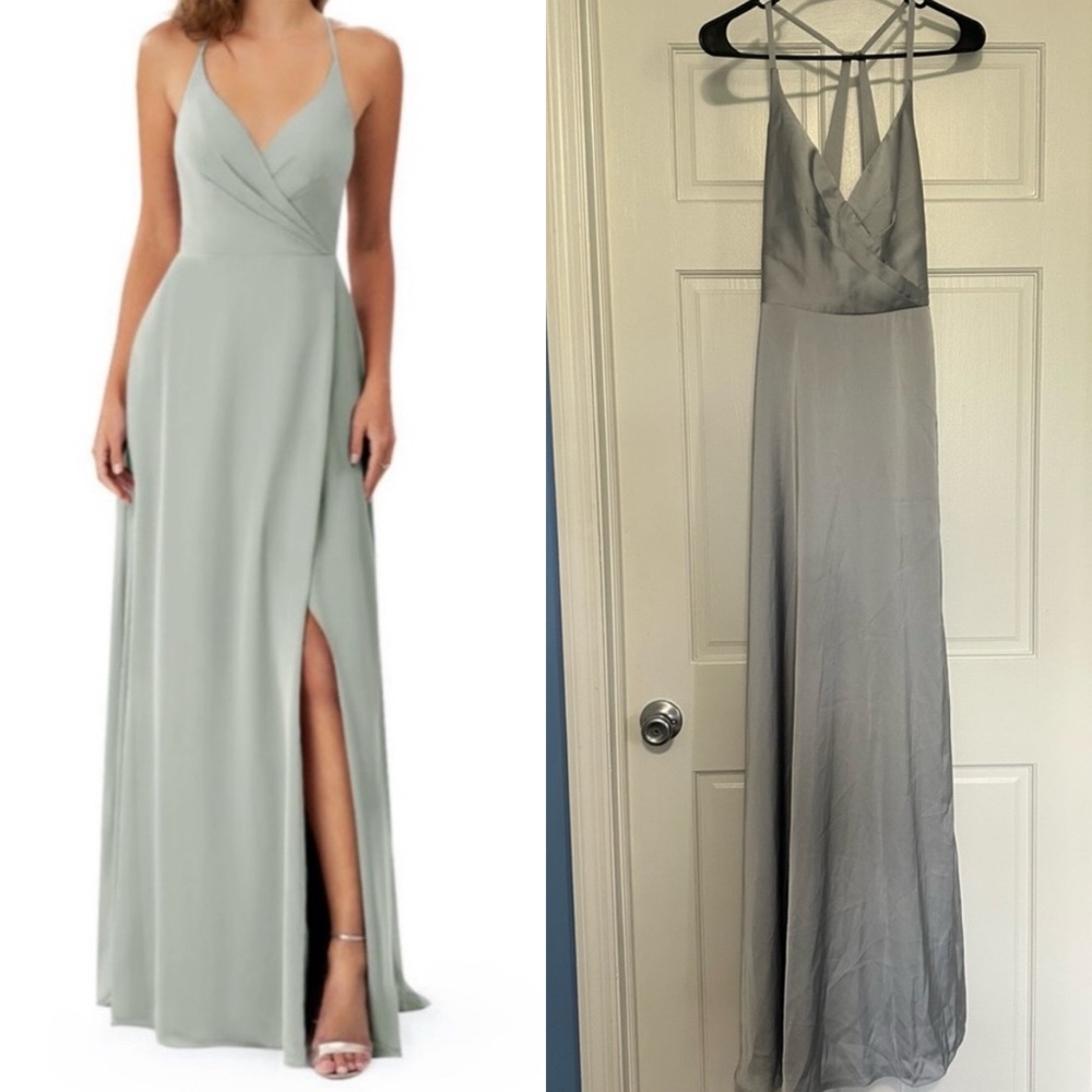 NWT Azazie Davis size 4 pebble silver gray bridesmaid dress fall winter formal